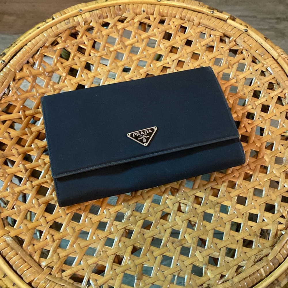 Prada Tessuto Nylon Saffiano Flap Wallet E